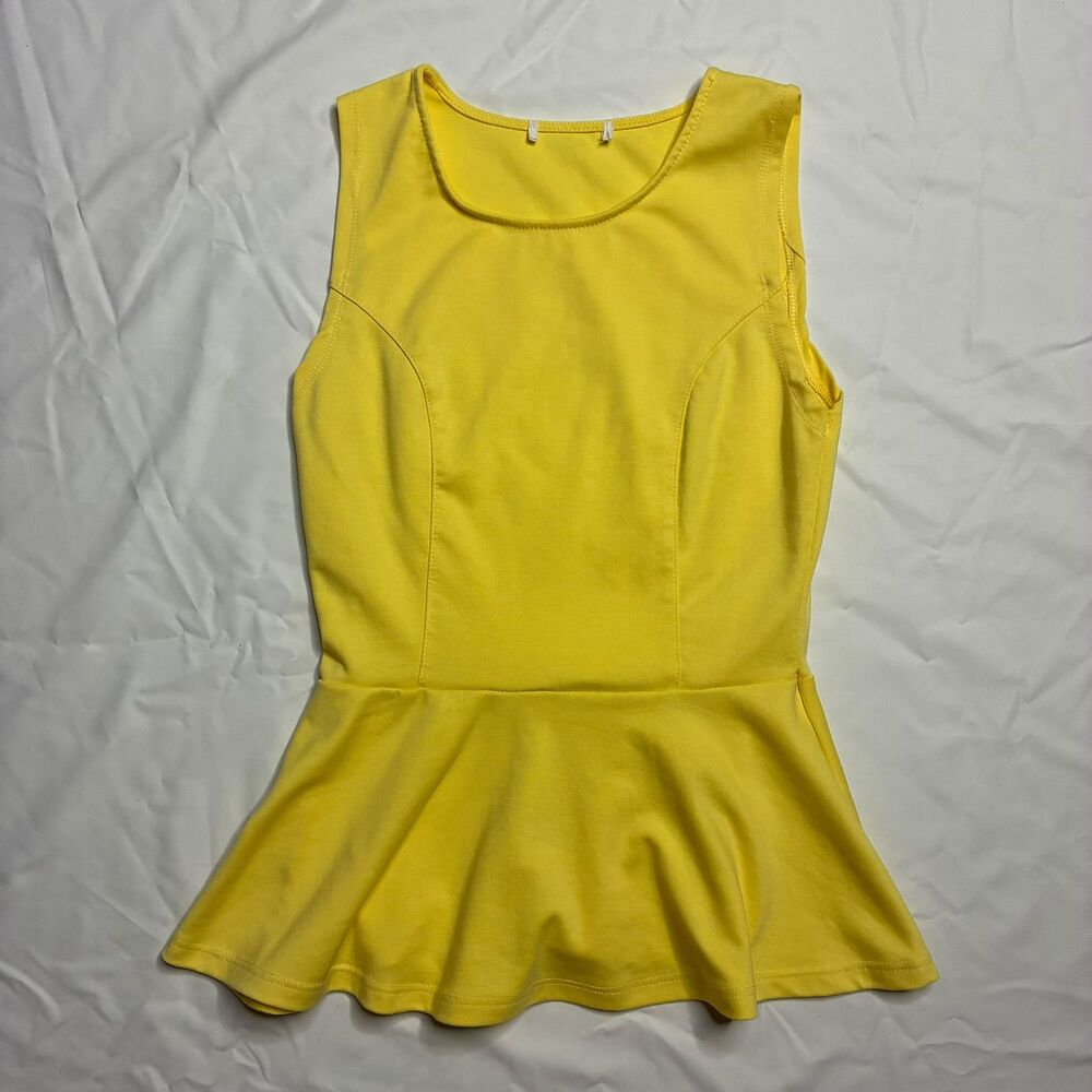 Bright Yellow Retro Style Sleeveless Peplum Top in Size Small (S)